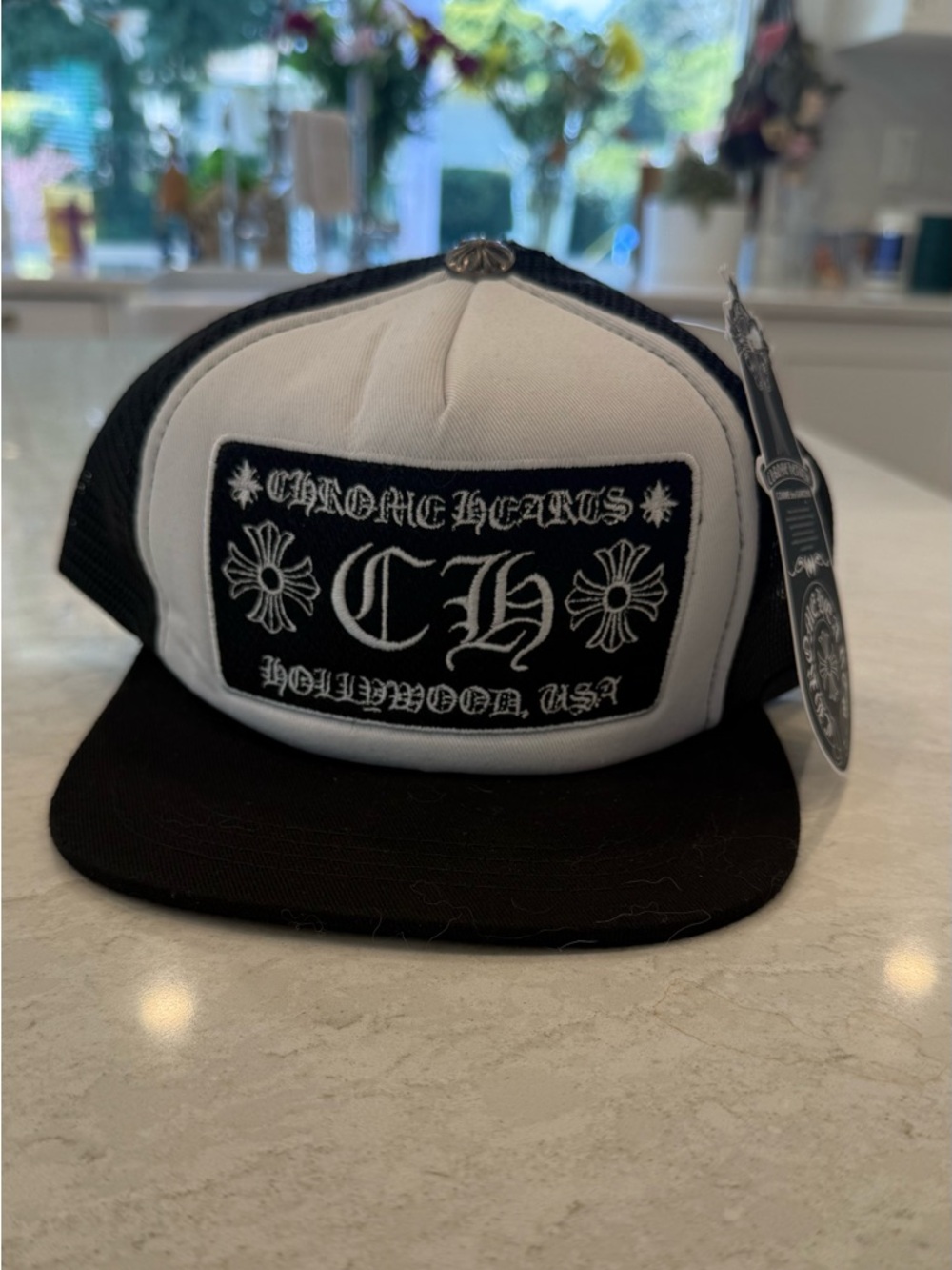 Chrome Black and White Embroidered Patch Trucker Hat